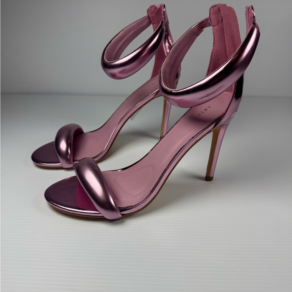 Azalea Wang Midna Pink Metallic Ankle Cuff Heels NIB